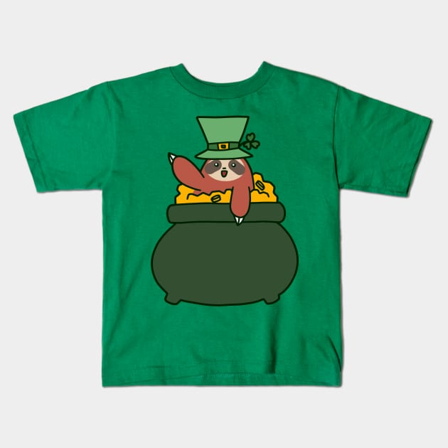 Sloth Pot of Gold Kids T-Shirt by saradaboru